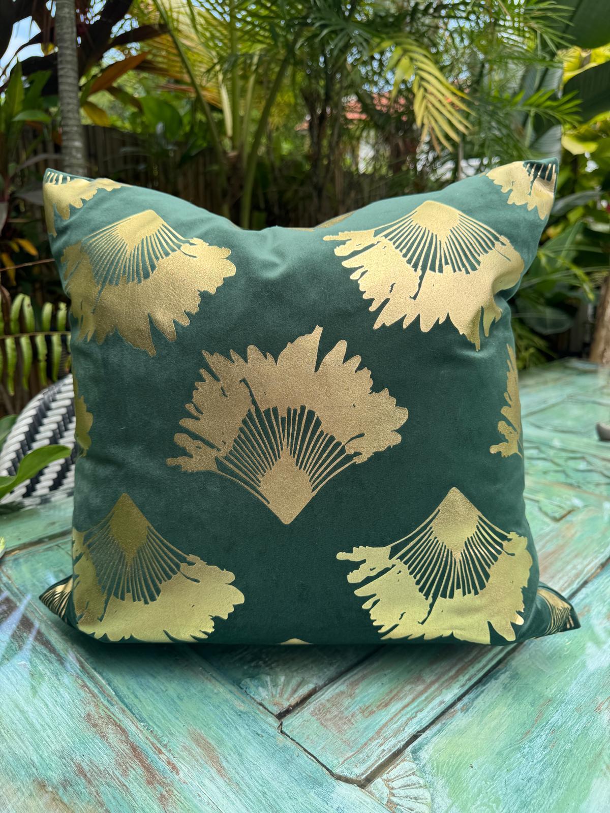 CUSHION GOLD FOIL ON GREEN VELVET