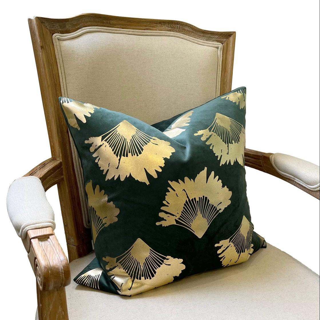 CUSHION GOLD FOIL ON GREEN VELVET